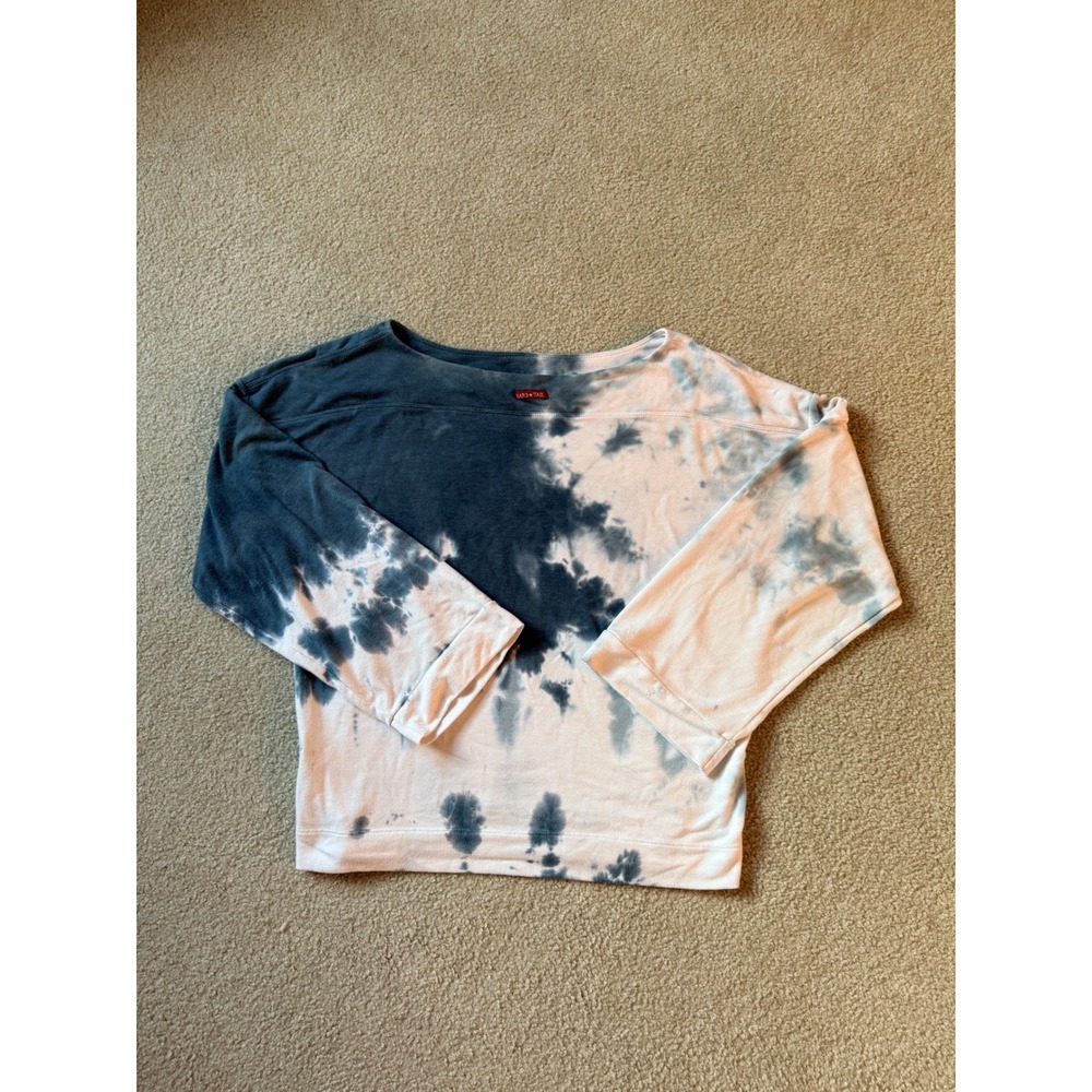 Hard Tail Women Blue White Tie Dye Boat Neck Sweatshirt Pullover Oversized